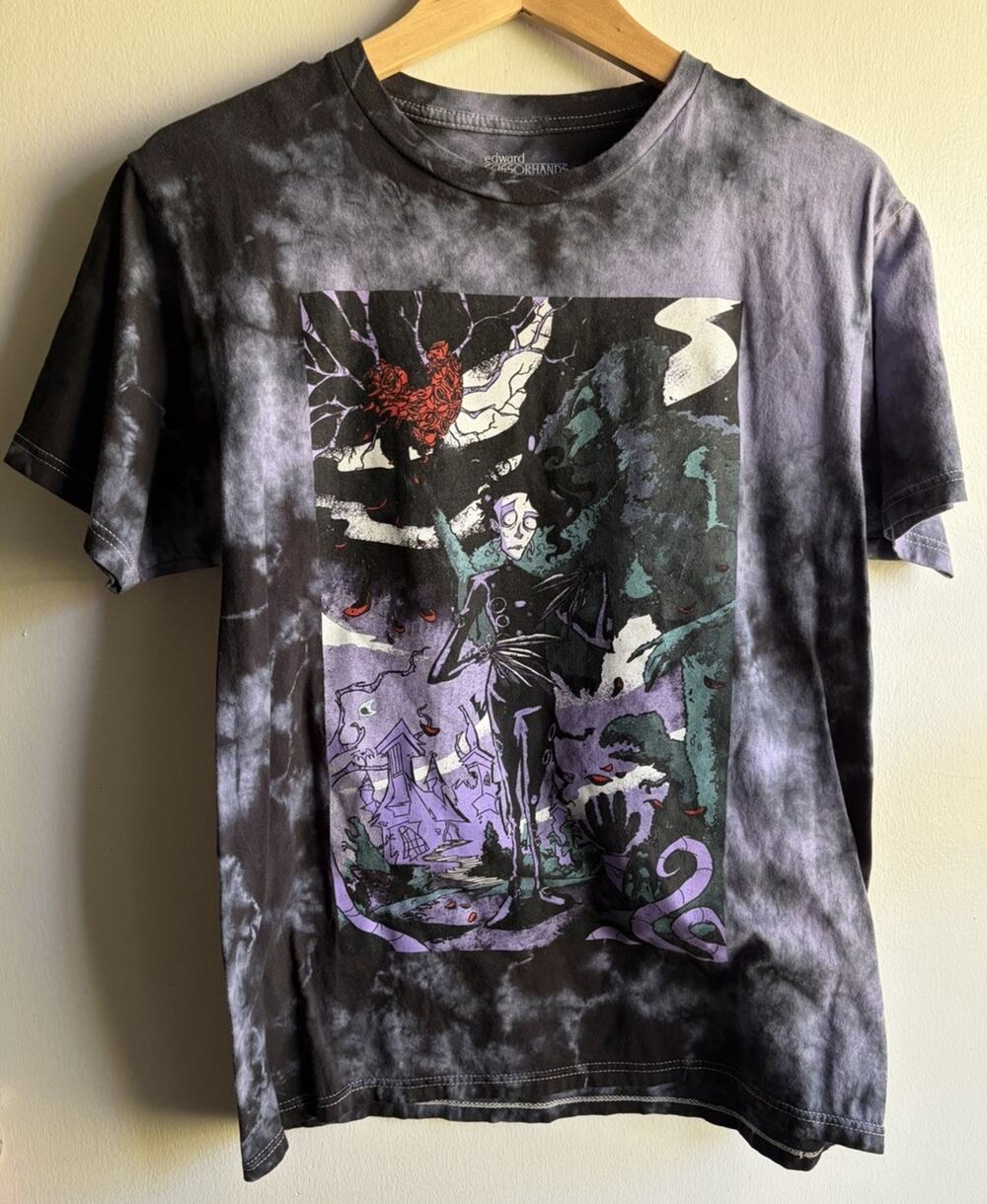 Edward Scissorhands T Shirt Adult Small Purple Tie Dye Graphic Tim Burton Depp
